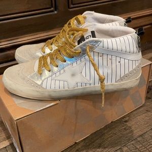 Golden Goose Pinstripe Baseball Midstars GGDB Glitter laces 35
